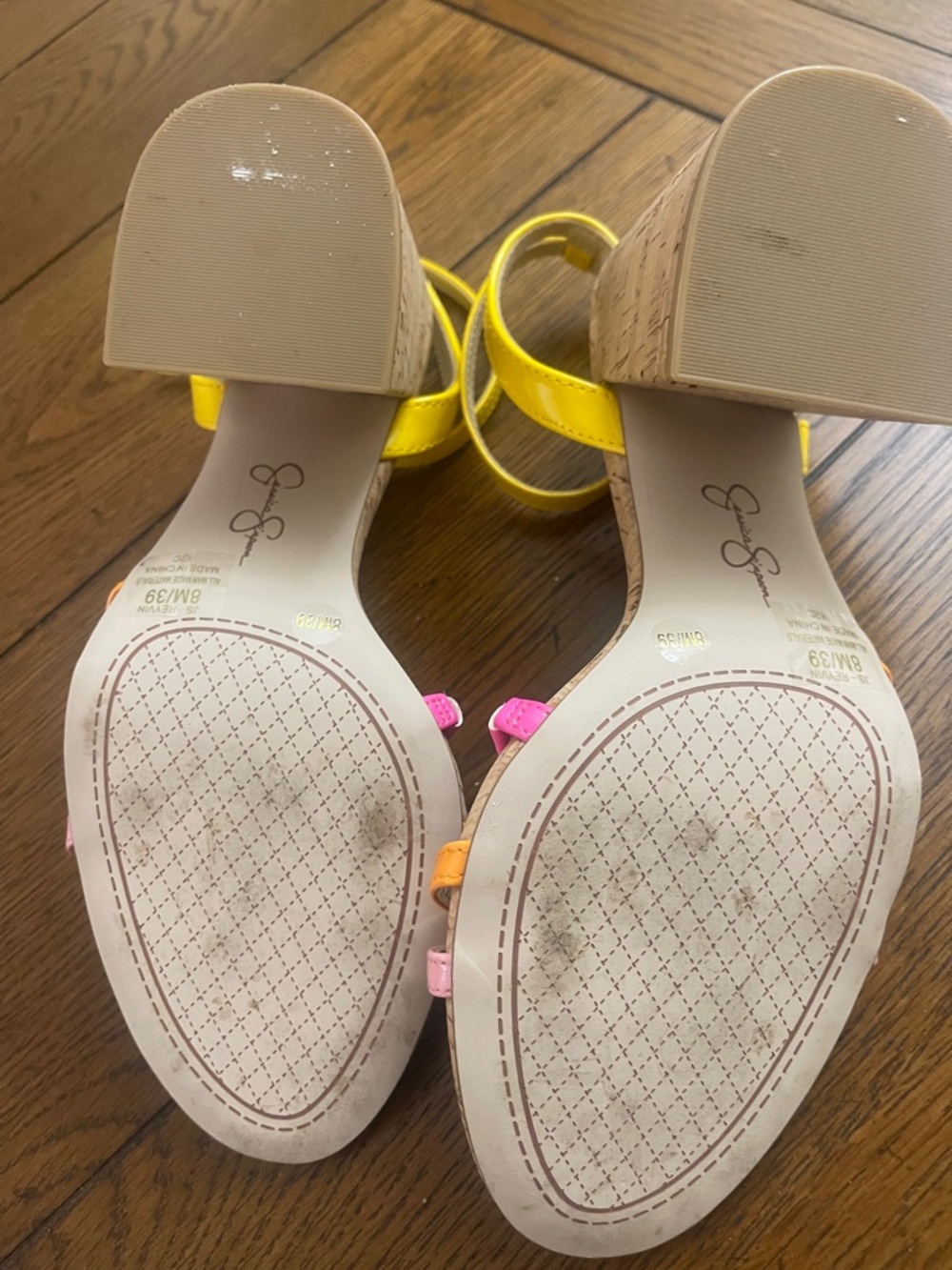 Jessica Simpson Cork Block Heel Sandals in Pink, Orange & Yellow - Picture 4 of 4